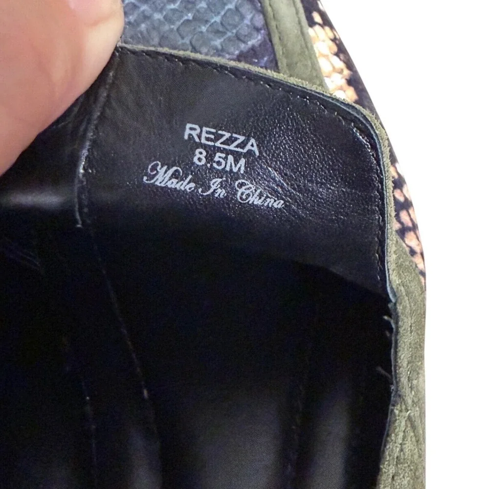 Donald Pliner Rezza Snakeskin Embossed Leather Loafers Olive Suede Trim 8.5M